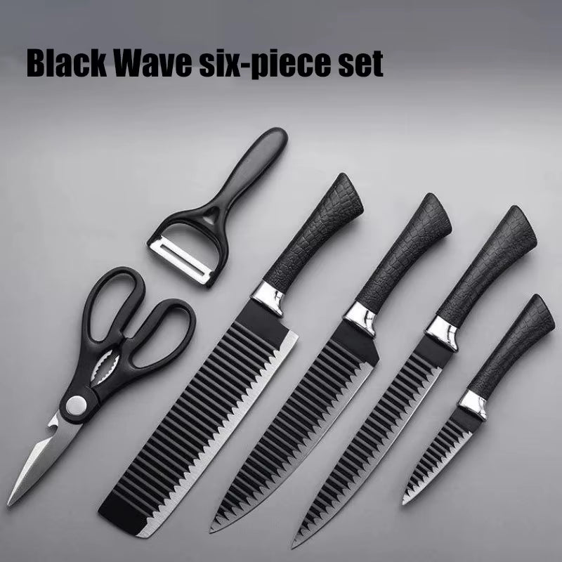 Conjunto De Ferramentas De 6 Peças Conjunto De Facas De Onda Preta Faca De Aço Inoxidável Faca De Chef Faca De Frutas