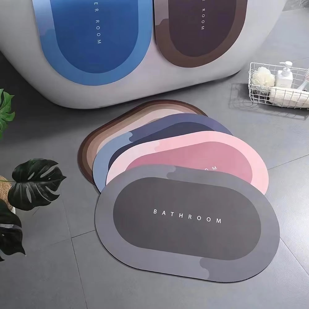 Tapete Oval Absorvente De Banheiro Secagem Rápida Antiderrapante