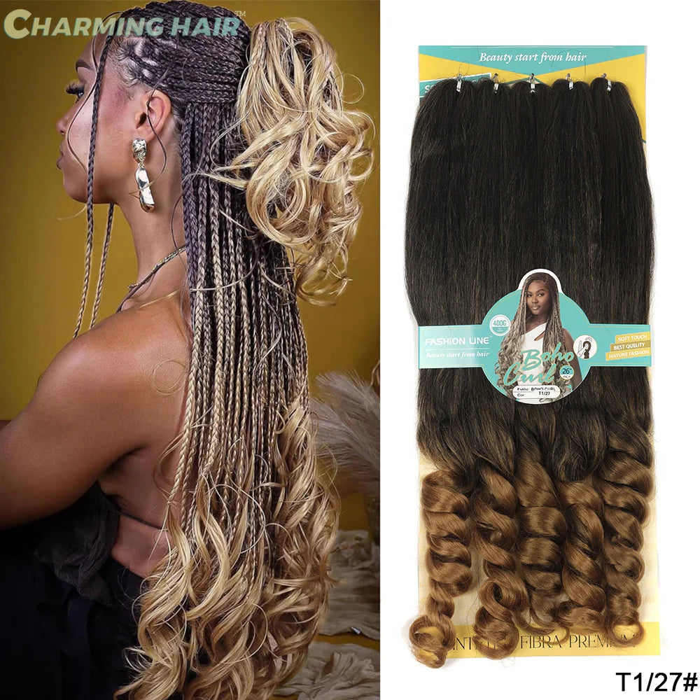 Cabelo Jumbo Boho Curl French Braids Para Crochet Braids Cabelo Jumbo Cacheado Fibra Orgânica de Alta Qualidade 400g 65cm BOHO