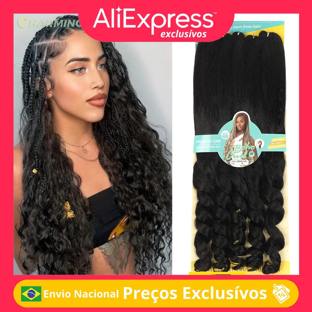Cabelo Jumbo Boho Curl French Braids Para Crochet Braids Cabelo Jumbo Cacheado Fibra Orgânica de Alta Qualidade 400g 65cm BOHO