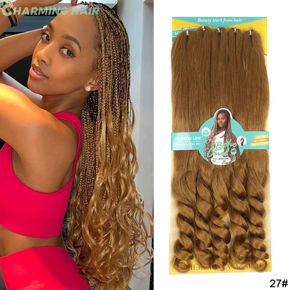 Cabelo Jumbo Boho Curl French Braids Para Crochet Braids Cabelo Jumbo Cacheado Fibra Orgânica de Alta Qualidade 400g 65cm BOHO