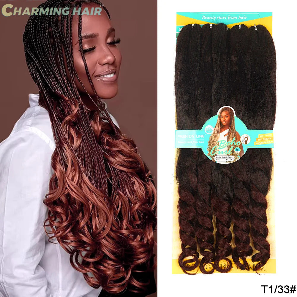 Cabelo Jumbo Boho Curl French Braids Para Crochet Braids Cabelo Jumbo Cacheado Fibra Orgânica de Alta Qualidade 400g 65cm BOHO