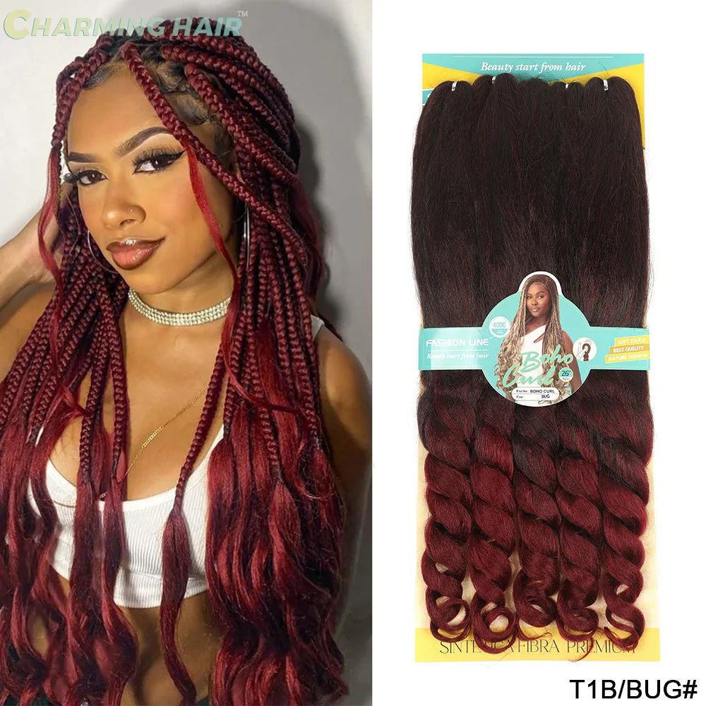 Cabelo Jumbo Boho Curl French Braids Para Crochet Braids Cabelo Jumbo Cacheado Fibra Orgânica de Alta Qualidade 400g 65cm BOHO