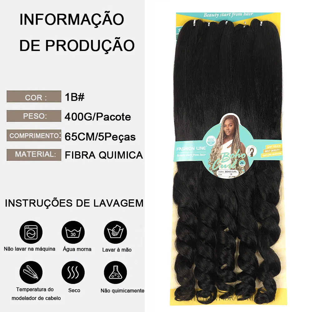 Cabelo Jumbo Boho Curl French Braids Para Crochet Braids Cabelo Jumbo Cacheado Fibra Orgânica de Alta Qualidade 400g 65cm BOHO