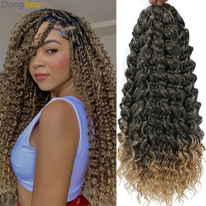 DONGHOU 18" Ombre GoGo Curl Crochet Hair Ocean Wave Crochet Hair Water Wave Synthetic Braiding Hair Extensions for Black Women