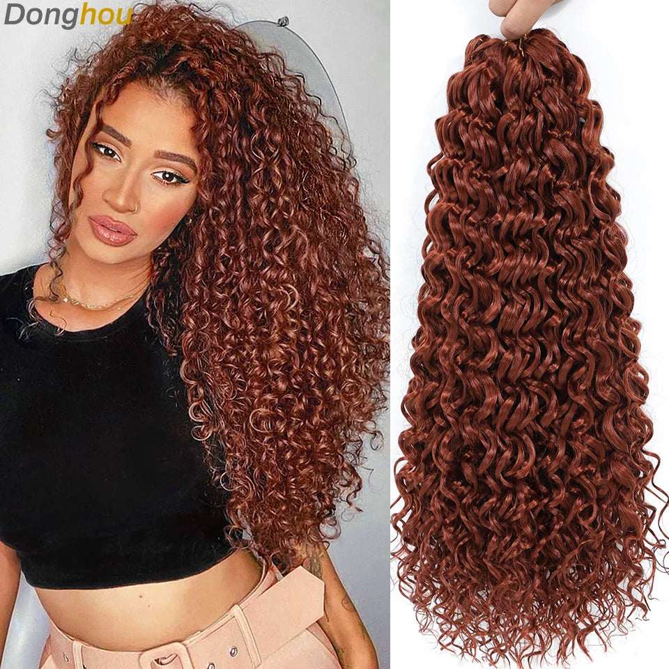 DONGHOU 18" Ombre GoGo Curl Crochet Hair Ocean Wave Crochet Hair Water Wave Synthetic Braiding Hair Extensions for Black Women