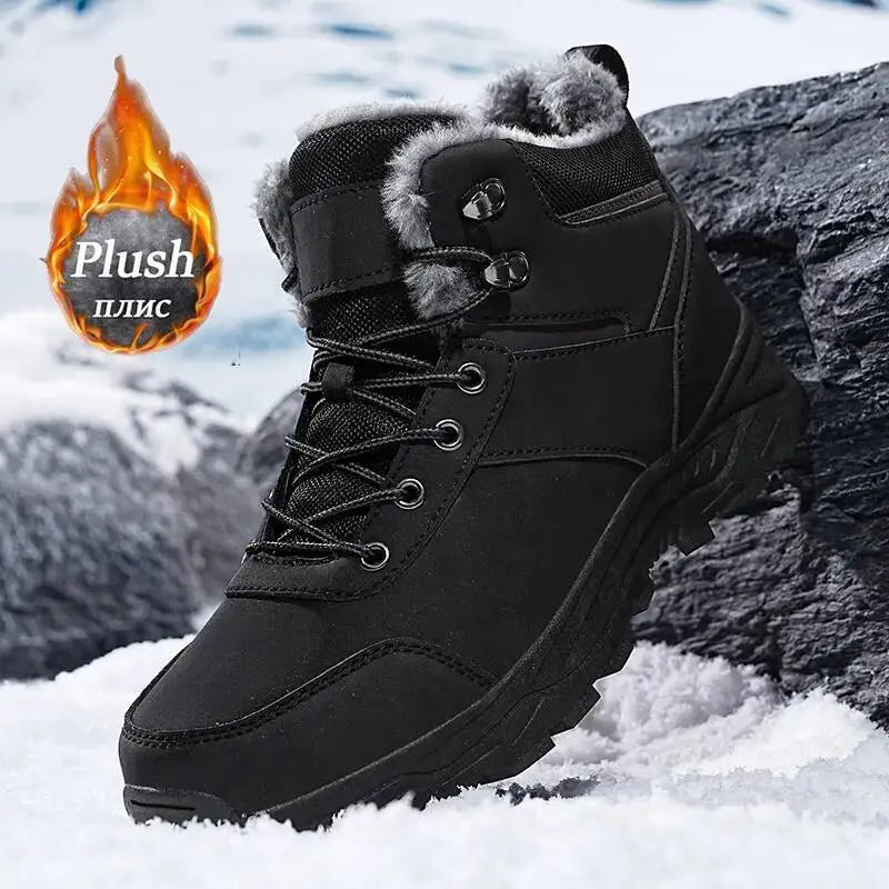 Men's Snow Boots for Men Casual Winter Shoes Platform Non-slip Warm Fur Ankle Boots Plush Combat Outdoor Hiking Motorcycle Boots