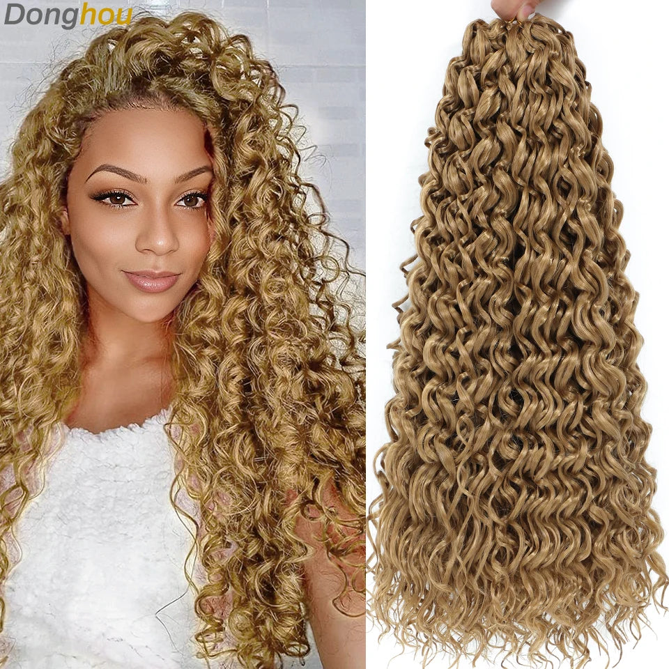 DONGHOU 18" Ombre GoGo Curl Crochet Hair Ocean Wave Crochet Hair Water Wave Synthetic Braiding Hair Extensions for Black Women