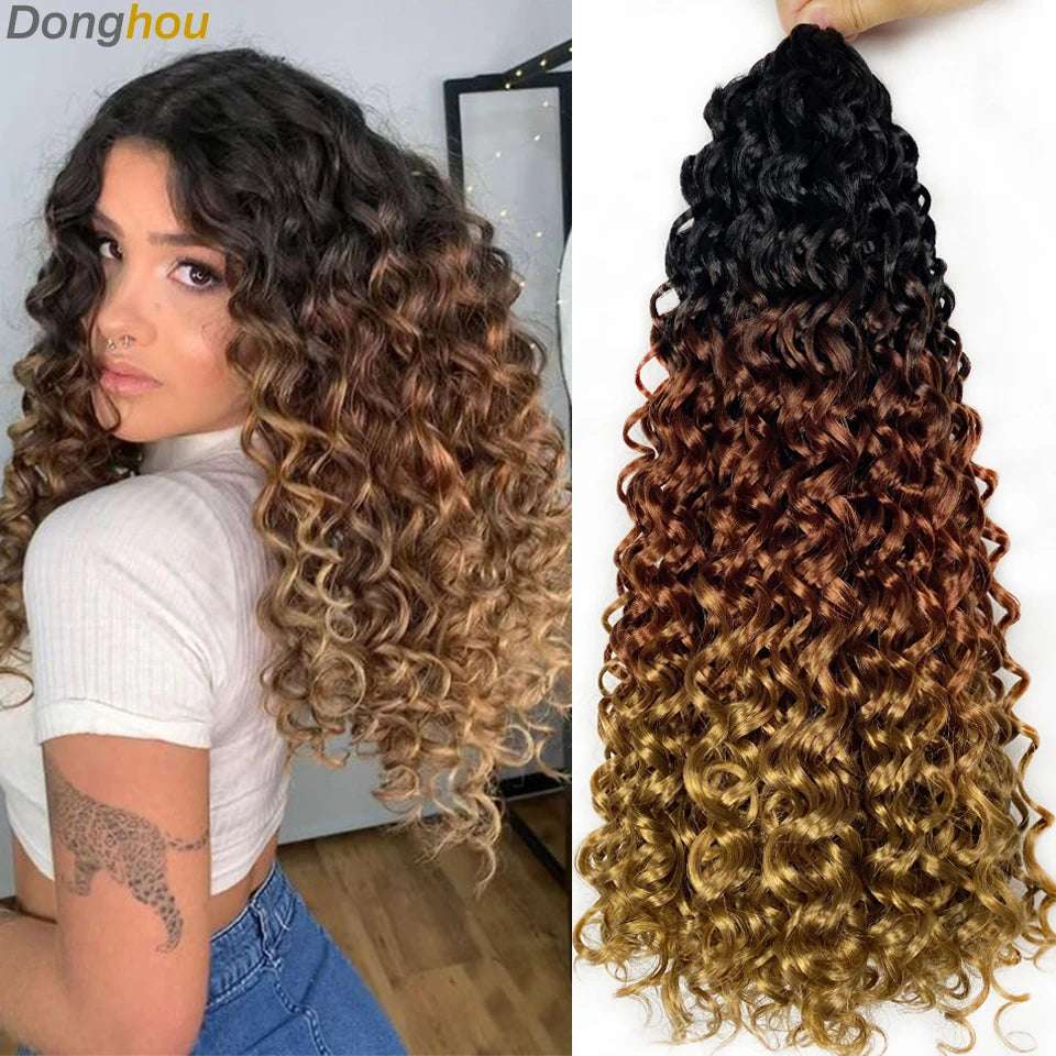 DONGHOU 18" Ombre GoGo Curl Crochet Hair Ocean Wave Crochet Hair Water Wave Synthetic Braiding Hair Extensions for Black Women