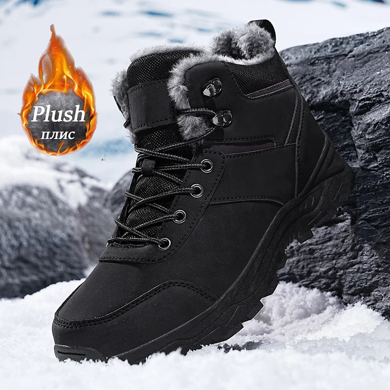 Men's Snow Boots for Men Casual Winter Shoes Platform Non-slip Warm Fur Ankle Boots Plush Combat Outdoor Hiking Motorcycle Boots