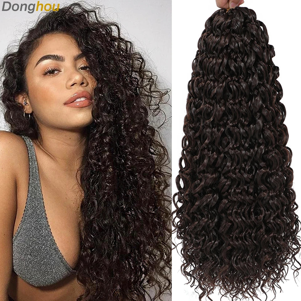 DONGHOU 18" Ombre GoGo Curl Crochet Hair Ocean Wave Crochet Hair Water Wave Synthetic Braiding Hair Extensions for Black Women
