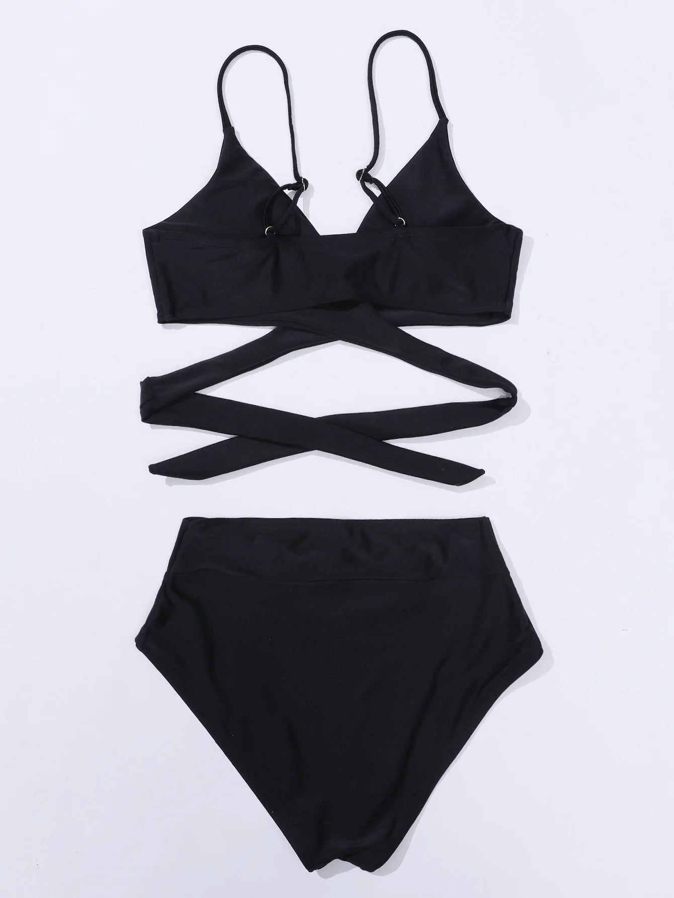 2023 New Bikini Solid Two Piece Sets for Women's Swimsuit Strap Comfortable Fabric Split Black Swimwear Stylish and Innovative