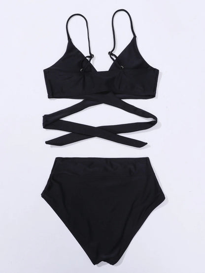 2023 New Bikini Solid Two Piece Sets for Women's Swimsuit Strap Comfortable Fabric Split Black Swimwear Stylish and Innovative