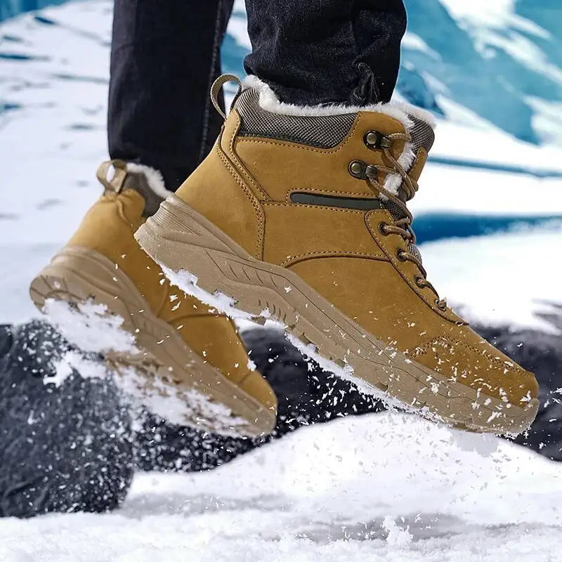 Men's Snow Boots for Men Casual Winter Shoes Platform Non-slip Warm Fur Ankle Boots Plush Combat Outdoor Hiking Motorcycle Boots