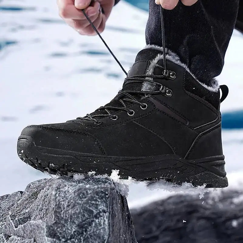 Men's Snow Boots for Men Casual Winter Shoes Platform Non-slip Warm Fur Ankle Boots Plush Combat Outdoor Hiking Motorcycle Boots