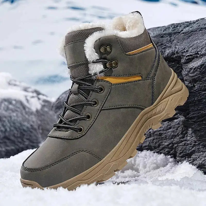 Men's Snow Boots for Men Casual Winter Shoes Platform Non-slip Warm Fur Ankle Boots Plush Combat Outdoor Hiking Motorcycle Boots