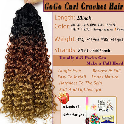 DONGHOU 18" Ombre GoGo Curl Crochet Hair Ocean Wave Crochet Hair Water Wave Synthetic Braiding Hair Extensions for Black Women