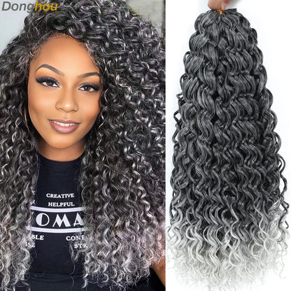 DONGHOU 18" Ombre GoGo Curl Crochet Hair Ocean Wave Crochet Hair Water Wave Synthetic Braiding Hair Extensions for Black Women