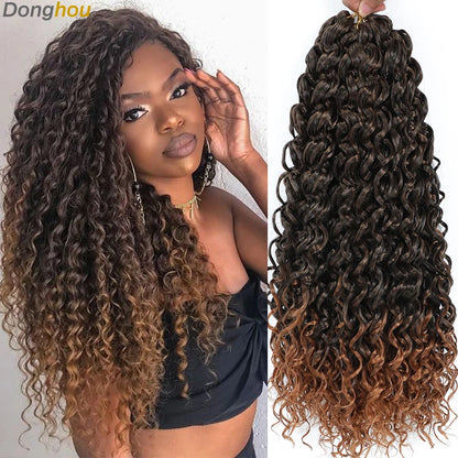 DONGHOU 18" Ombre GoGo Curl Crochet Hair Ocean Wave Crochet Hair Water Wave Synthetic Braiding Hair Extensions for Black Women