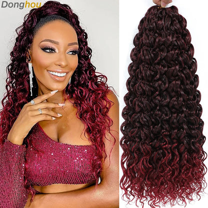 DONGHOU 18" Ombre GoGo Curl Crochet Hair Ocean Wave Crochet Hair Water Wave Synthetic Braiding Hair Extensions for Black Women