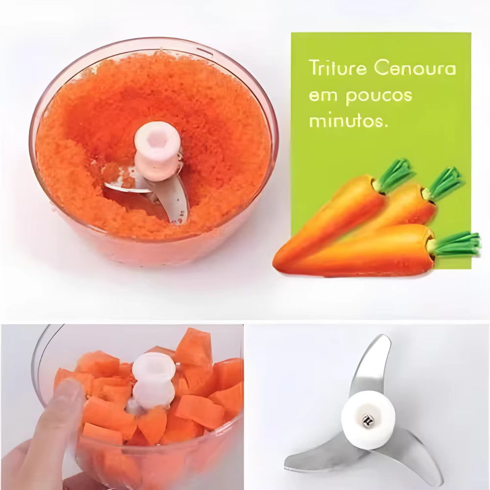 Processador Manual Triturador De Alimentos Com 3 Laminas 500 Ml