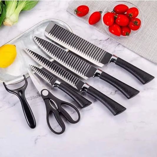 Conjunto De Ferramentas De 6 Peças Conjunto De Facas De Onda Preta Faca De Aço Inoxidável Faca De Chef Faca De Frutas