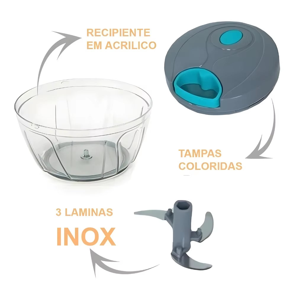 Processador Manual Triturador De Alimentos Com 3 Laminas 500 Ml