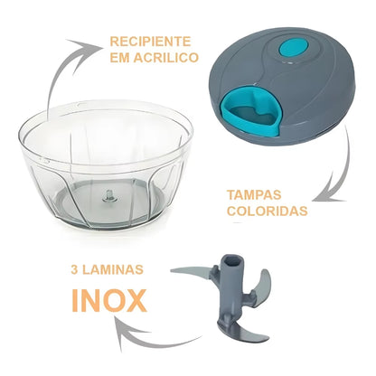 Processador Manual Triturador De Alimentos Com 3 Laminas 500 Ml