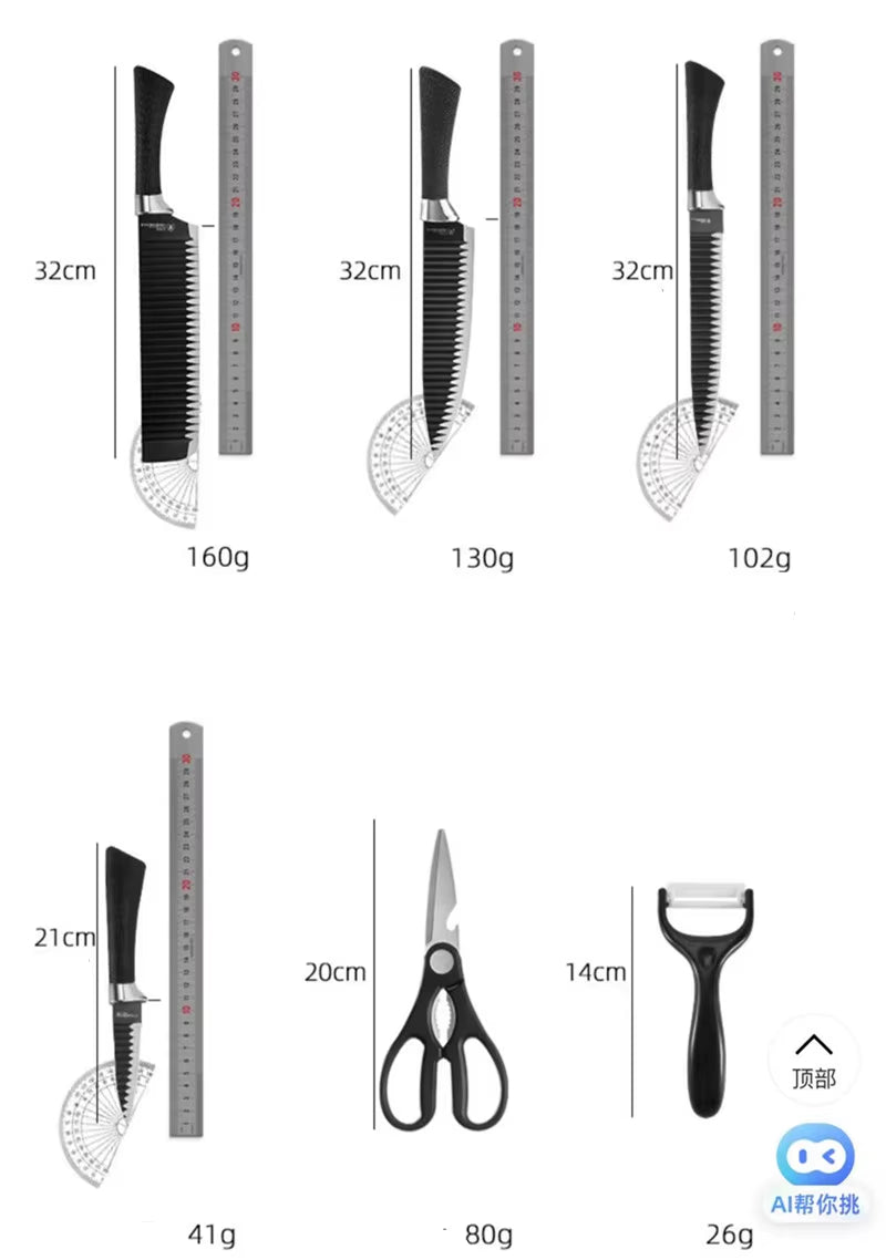 Conjunto De Ferramentas De 6 Peças Conjunto De Facas De Onda Preta Faca De Aço Inoxidável Faca De Chef Faca De Frutas